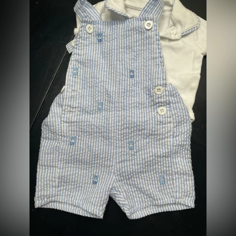 Baby Bundle 3 months embroidered Nautical Striped Overalls